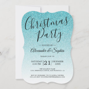 Invitación Moda Script Purpurina Azul Ombre Navidades Fiesta 