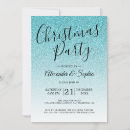 Invitación Moda Script Purpurina azul Ombre Navidades Fiesta