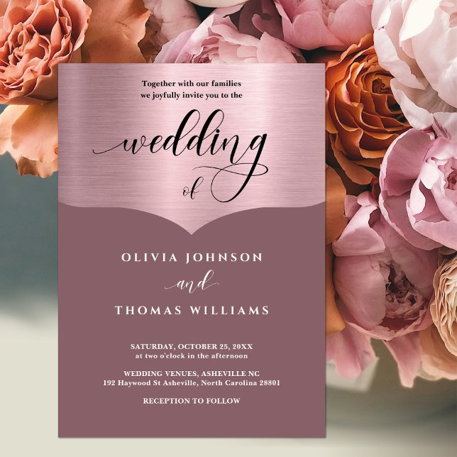 Invitación Moda Script Rosa metálico rosa Boda de oro (Subido por el creador)