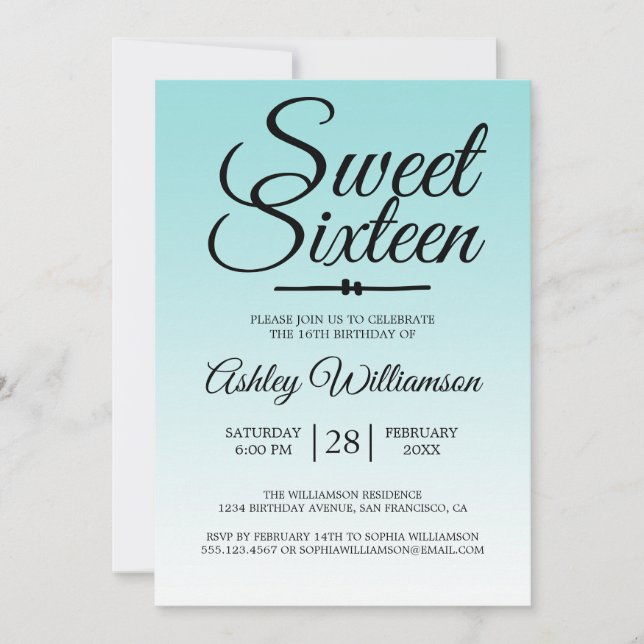 Invitación Moda Sea Shell Blue Ombre Sweet 16 16th Birthday (Anverso)