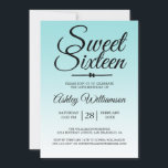 Invitación Moda Sea Shell Blue Ombre Sweet 16 16th Birthday<br><div class="desc">Una moda de diseño sombrío azul de concha de mar Invitación de 16 cumpleaños. El azul claro desciende sobre un fondo blanco. El texto "Sweet Sixteen" (Dieciséis Dulces) en negro está configurado en escritura moderna. La limonada rosa de color se utiliza para este diseño. Elegante invitación a la fiesta de...</div>