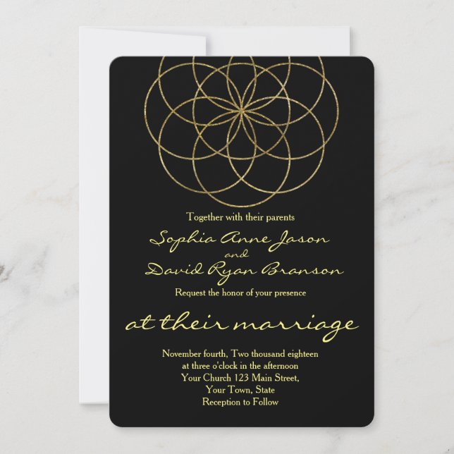 Invitación Moda Semilla de Oro de Boda de Geometría Sagrada d (Anverso)