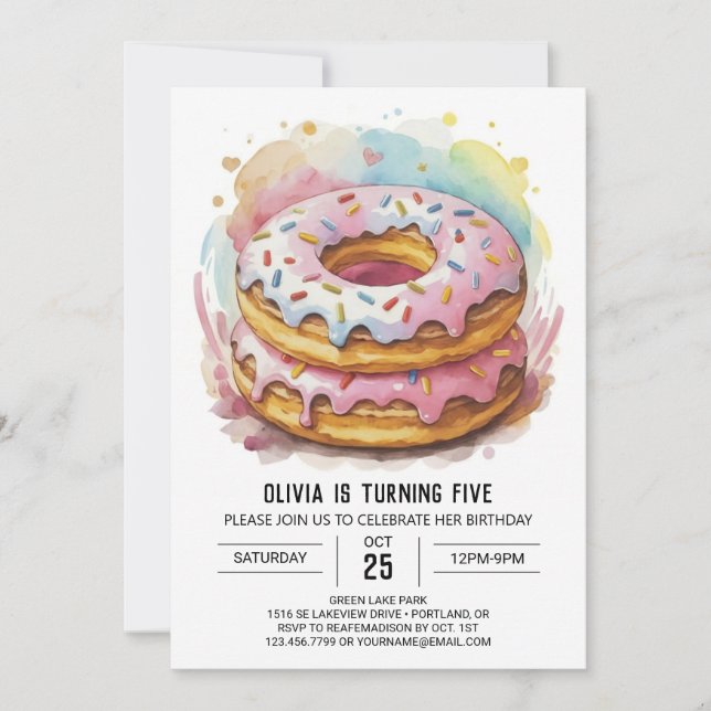 Invitación Moda Sencilla Donuts Cumpleaños (Anverso)