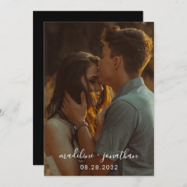 Invitación Moda Sencillo Guión Elegante Boda de fotos negro