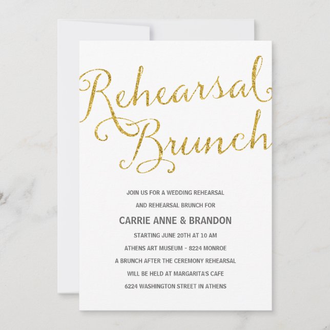 Invitación Moda Shimmer | Brunch de ensayo de Relieve metaliz (Anverso)