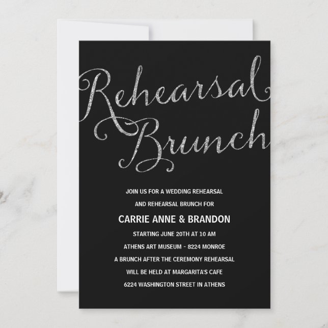 Invitación Moda Shimmer | Brunch de ensayo de Relieve metaliz (Anverso)