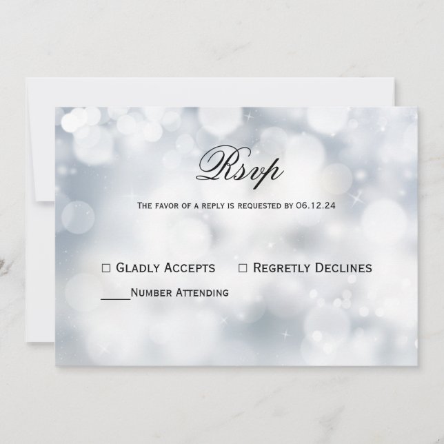 Invitación Moda Silver Bokeh Light Wedding Rsvp (Anverso)