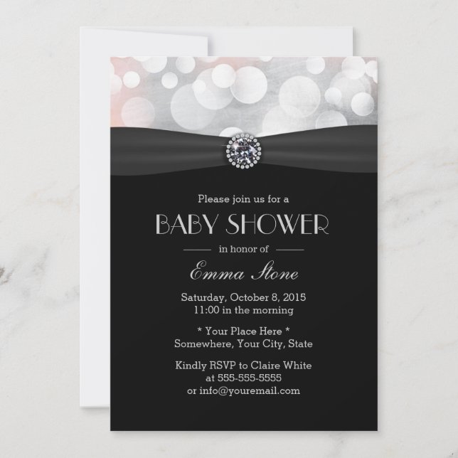 Invitación Moda Silver y Black Diamond Baby Shower (Anverso)