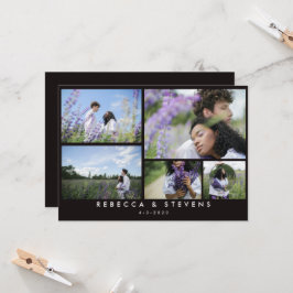 Invitación Moda simple 5 Collage de fotos Boda blanco negro