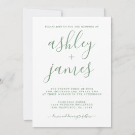 Invitación Moda simple Boda de caligrafía blanca verde