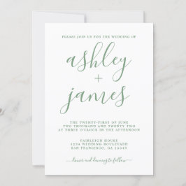 Invitación Moda simple Boda de caligrafía blanca verde