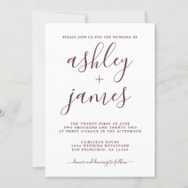 Invitación Moda simple Boda de caligrafía de Borgoña