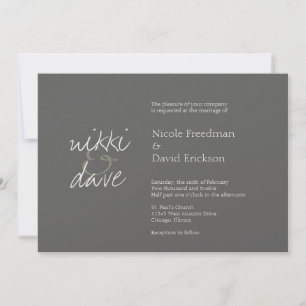 Invitación moda simple brillante boda gris carbón vegetal