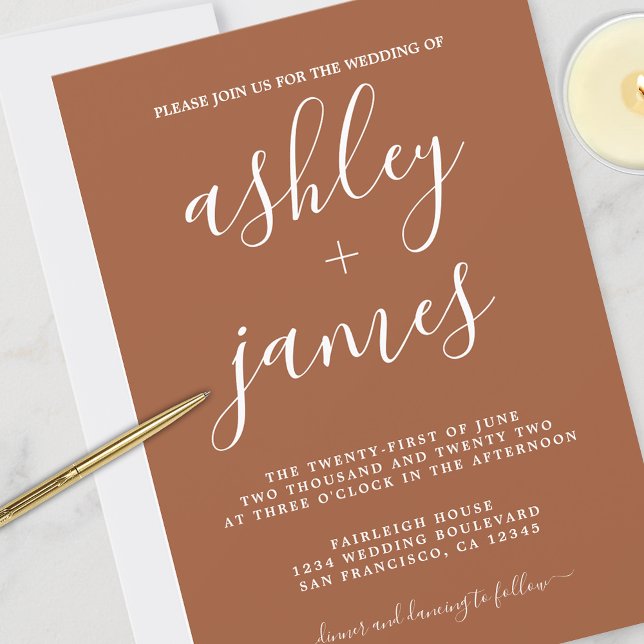 Invitación Moda simple caligrafía Boda TerraCotta (Subido por el creador)