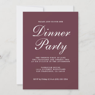 Invitación Moda simple caligrafía Borgoña Fiesta de cena