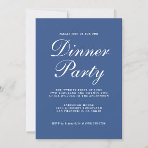 Invitación Moda simple caligrafía Fiesta de cena azul clásico