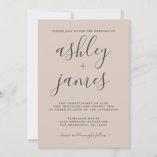 Invitación Moda simple caligrafía Pastel Boda púrpura (Anverso)