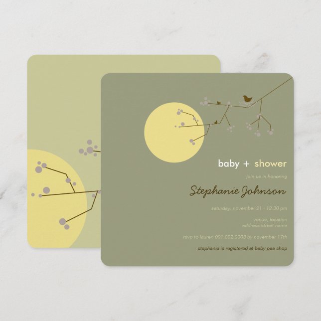Invitación Moda simple de árbol de la familia de aves anidada (Anverso / Reverso)
