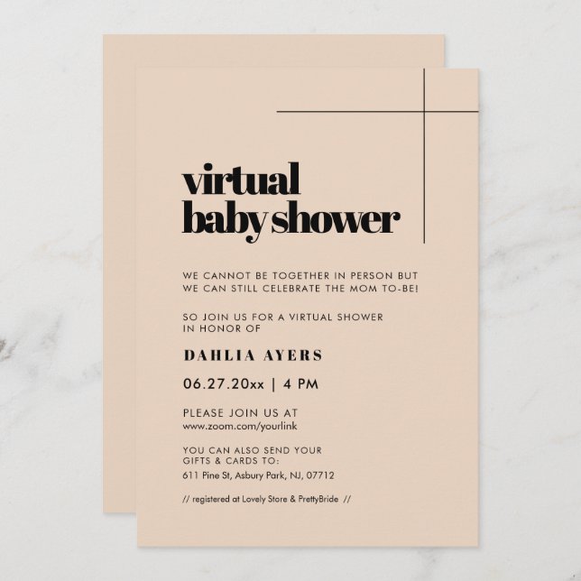 Invitación Moda simple Ducha de bebé virtual (Anverso / Reverso)