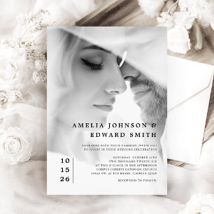 Invitación Moda simple elegante Boda de fotografía blanco neg