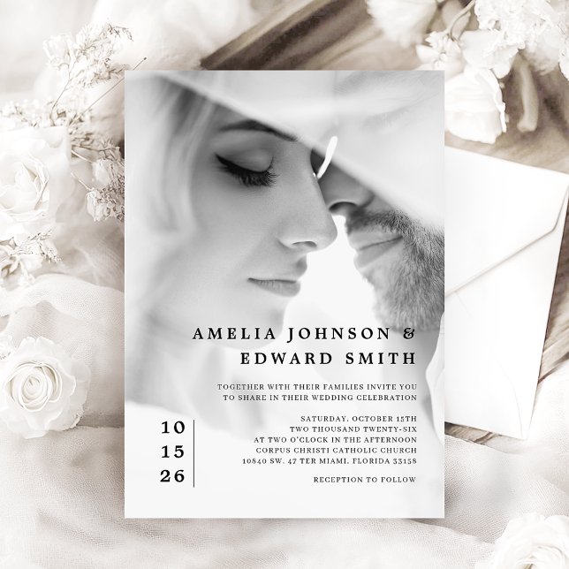 Invitación Moda simple elegante Boda de fotografía blanco neg (Subido por el creador)