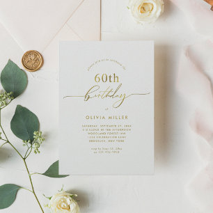 Invitación Moda Simple Elegante Guión de Oro 60 cumpleaños