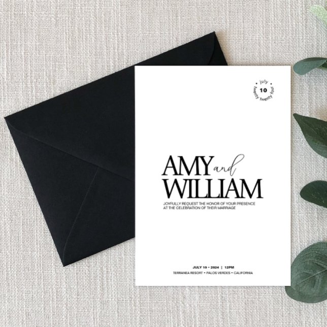Invitación Moda Simple ・ Elegante Minimalista Moderno ・ Elega (Sophisticate • Stylish Modern Minimalist • Premium Invitation with black envelope.)