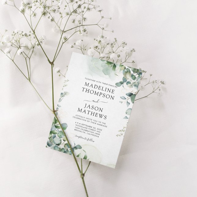 Invitación Moda simple Eucalyptus Wash Gold Greenery Boda (Subido por el creador)