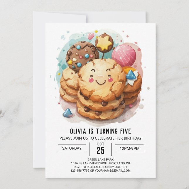 Invitación Moda simple Feliz cumpleaños a las cookies (Anverso)