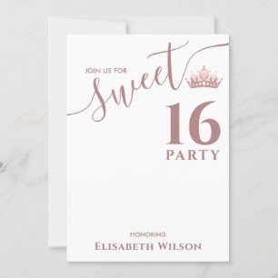 Invitación Moda simple Guay rosa oro tiara dulce 16