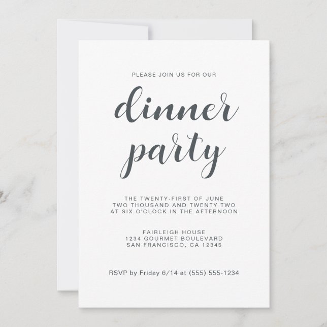 Invitación Moda simple guión Fiesta de cena blanca (Anverso)