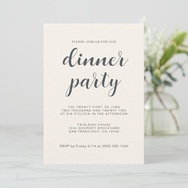Invitación Moda simple guión Fiesta de cena marfil claro (Anverso de pie)