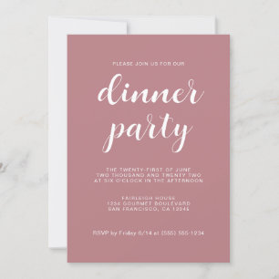 Invitación Moda simple guión  Rosa de Fiesta de cena