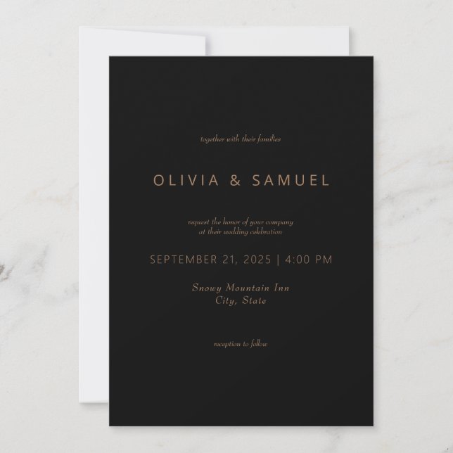 Invitación Moda simple minimalista Boda de Tan negro (Anverso)