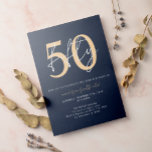 Invitación Moda Simple Minimalista Oro Azul 50 cumpleaños<br><div class="desc">Moda Simple Minimalista Oro Azul 50 cumpleaños Invitación</div>