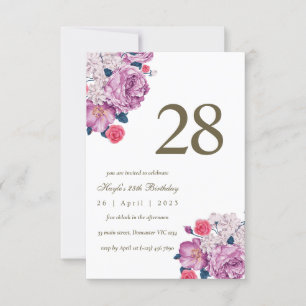 Invitación Moda simple morada floral botánica 28º cumpleaños