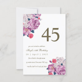 Invitación Moda simple morada floral botánica 45º cumpleaños