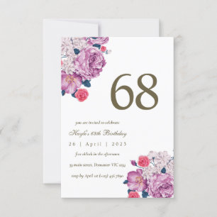 Invitación Moda simple morada floral botánica 68º cumpleaños