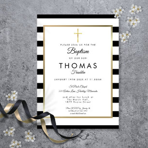 Invitación Moda Simple Oro Cross Baptism Christening