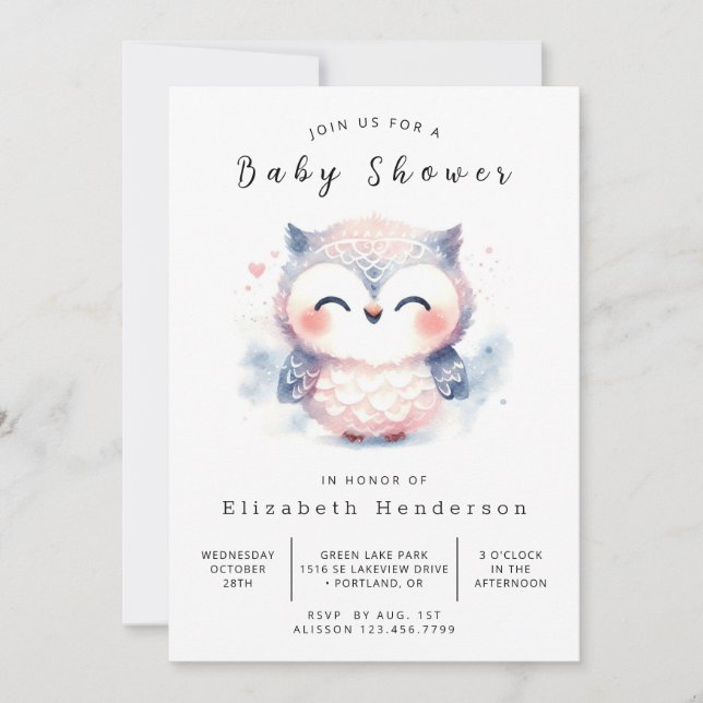 Invitación Moda Simple Owl Baby Shower (Anverso)