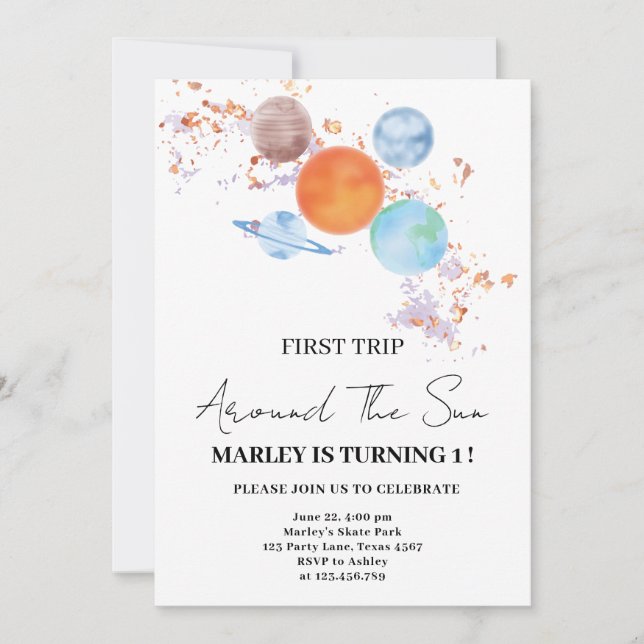 Invitación moda simple Primer Viaje alrededor del Sol Primer  (Anverso)