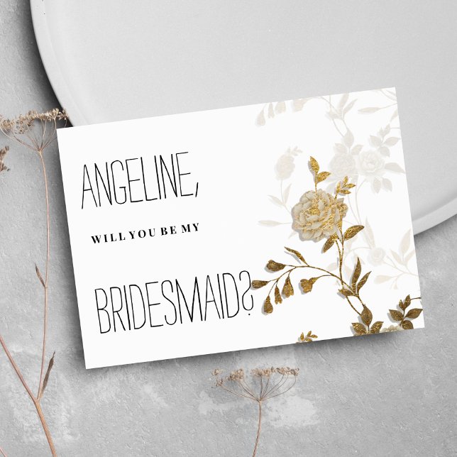 Invitación Moda simple purpurina de oro blanco floral Bridesm (Simple chic white gold glitter floral Bridesmaid)