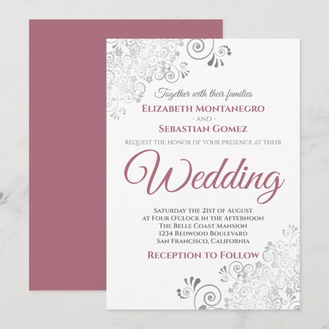 Invitación Moda simple  Rosa  blanco turbio Boda (Anverso / Reverso)