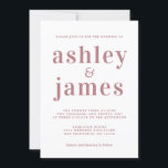 Invitación Moda simple Rosa de tipografía Boda<br><div class="desc">La invitación a la boda, sencilla y de moda, presenta una tipografía polvorienta subió, elegante y moderna sobre un fondo blanco. Simplemente agregue los detalles de su boda. Diseñado exclusivamente para usted por Happy Dolphin Studio. Si necesita ayuda o productos coincidentes, póngase en contacto con nosotros en happydolphinstudio@outlook.com. ¡Estamos encantados...</div>