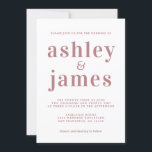 Invitación Moda simple Rosa de tipografía Boda<br><div class="desc">La invitación a la boda, sencilla y de moda, presenta una tipografía polvorienta subió, elegante y moderna sobre un fondo blanco. Simplemente agregue los detalles de su boda. Diseñado exclusivamente para usted por Happy Dolphin Studio. Si necesita ayuda o productos coincidentes, póngase en contacto con nosotros en happydolphinstudio@outlook.com. ¡Estamos encantados...</div>