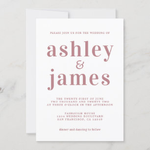 Invitación Moda simple Rosa de tipografía Boda