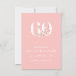 Invitación Moda simple Rubor Floral blanca rosa 60 cumpleaños