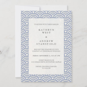 Invitación Moda Simple Seigaiha Japonés Waves Beach Wedding