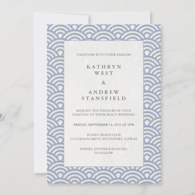 Invitación Moda Simple Seigaiha Japonés Waves Beach Wedding (Anverso)
