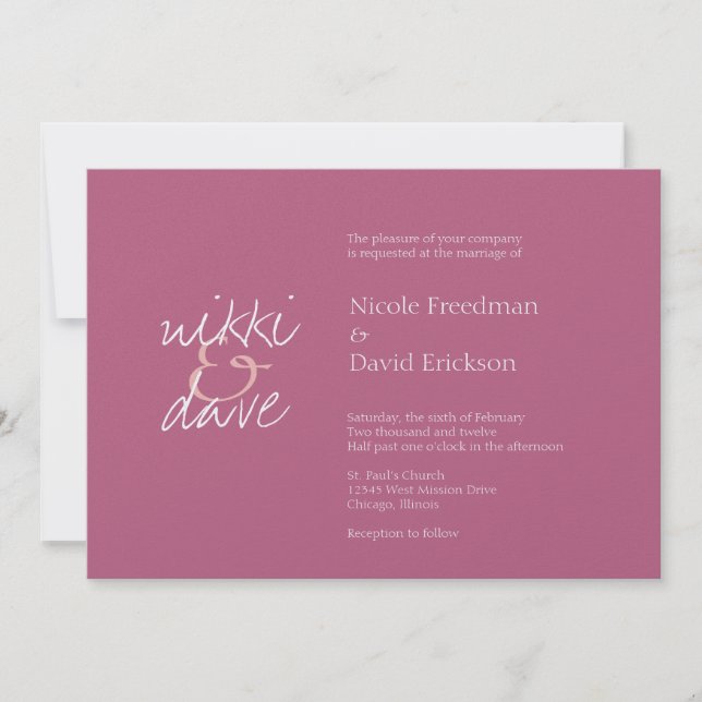 Invitación Moda simple shimmer elegancia rhubarb boda rosa (Anverso)